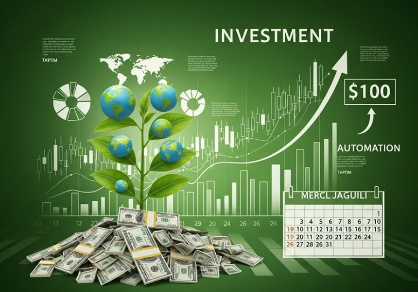 Automate $100 monthly into a global index fund for long-term growth.