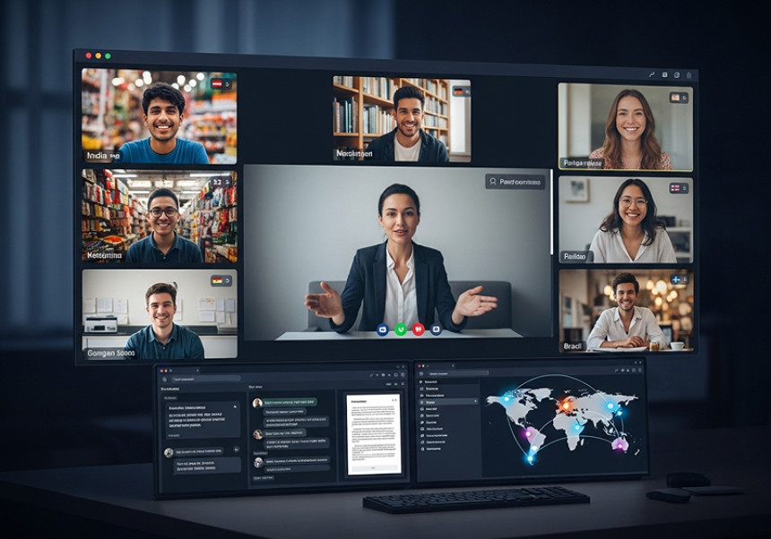 Global students attending online classes through international platforms