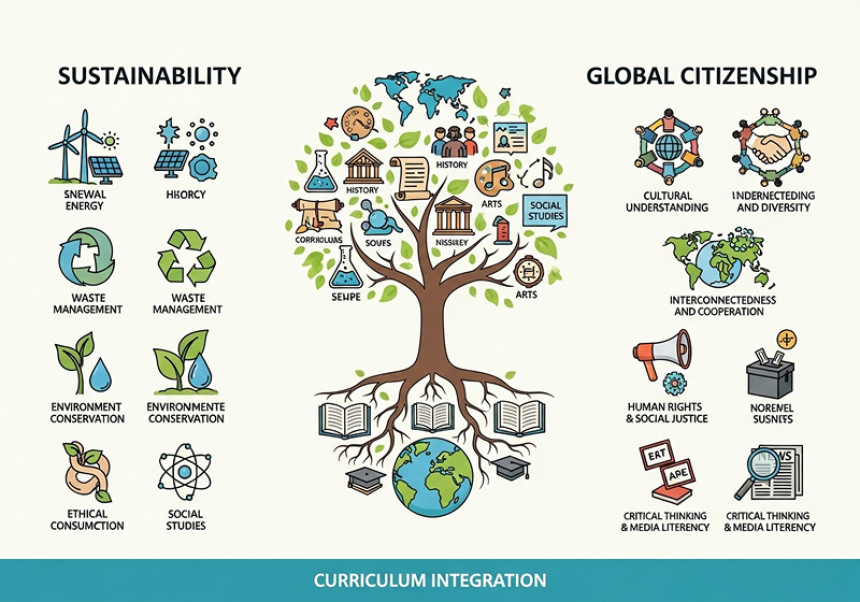 Students learning about sustainability and global impact in schools