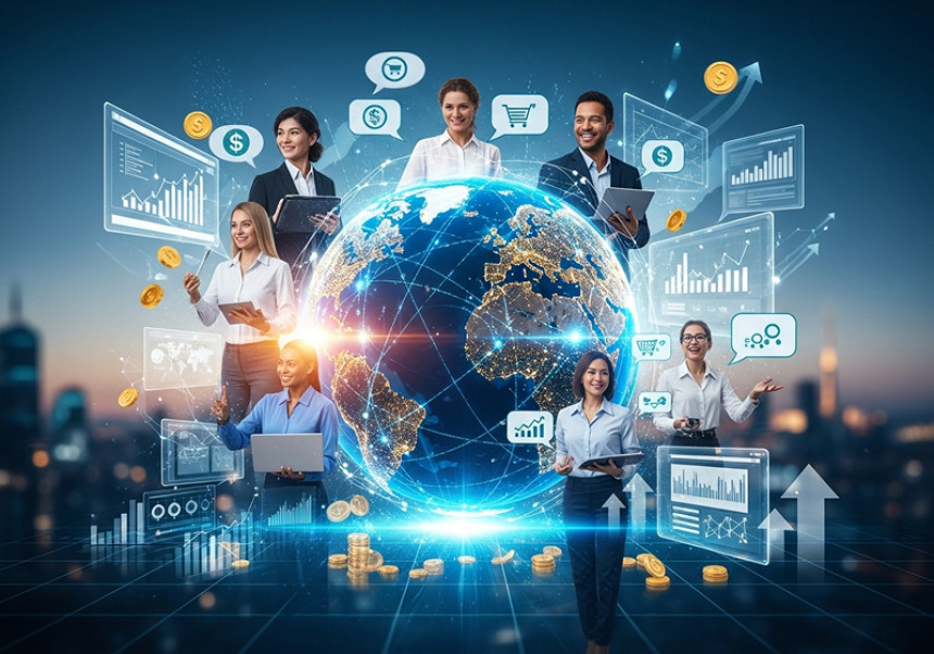 Affiliate marketer promoting products to a global audience online