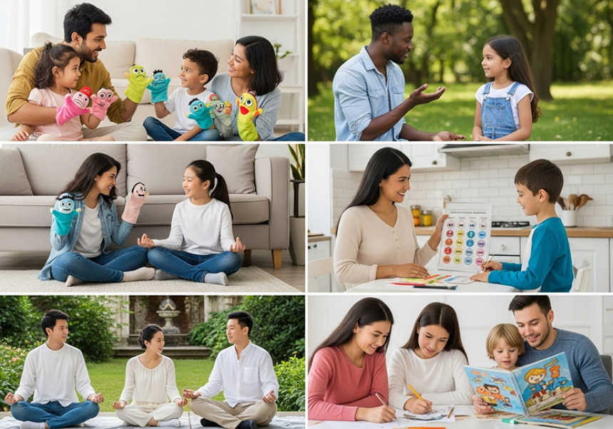 Parents teaching kids emotional intelligence globally