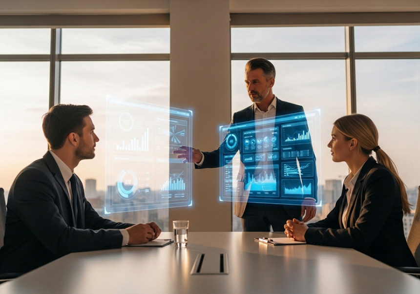 Entrepreneur using AI-powered tools for global business consulting.