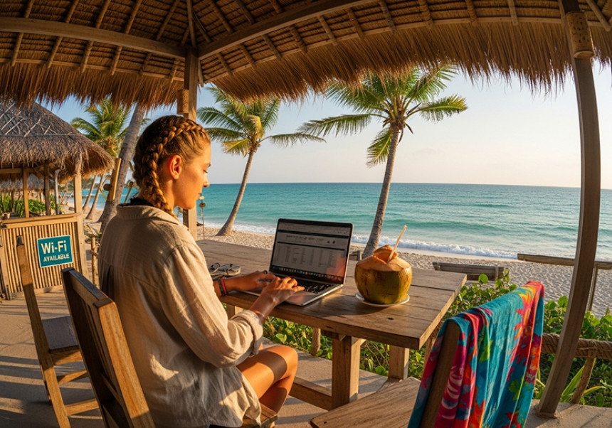 “Digital nomad lifestyle in 2025 – working while traveling.”