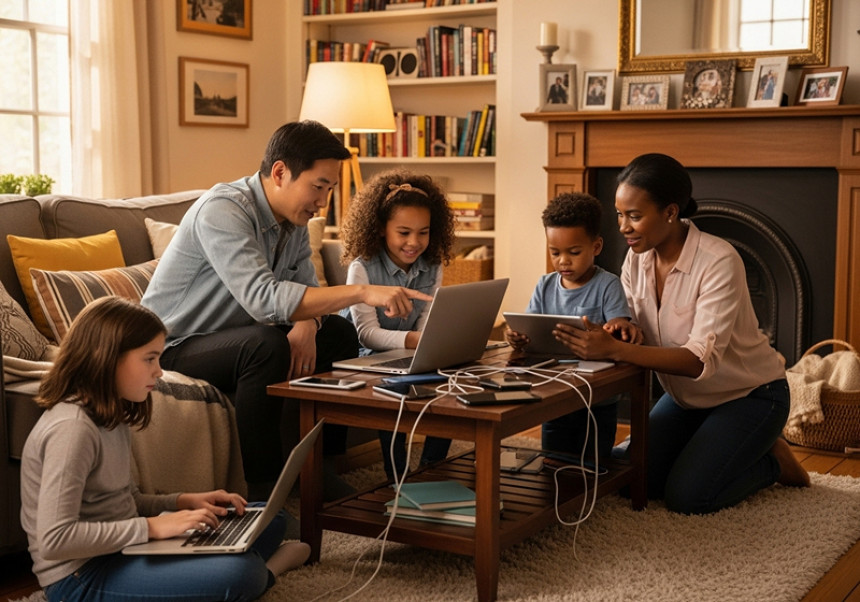 Global parenting in 2025 with technology and digital family learning.