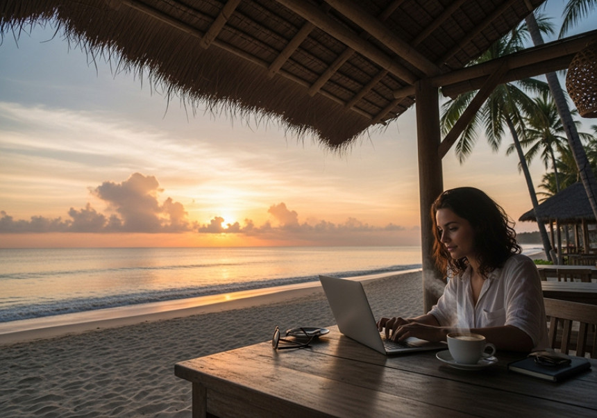 Freelancer enjoying time flexibility and remote work freedom